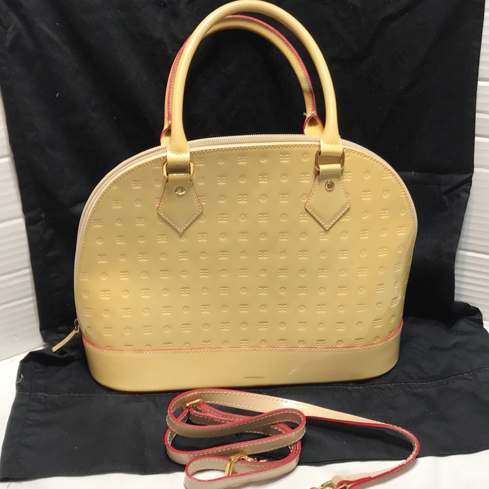 Arcadia patent leather satchel with double straps. Made in Italy